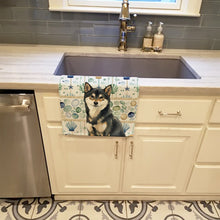 Load image into Gallery viewer, Black and Tan Shiba Inu Coastal Sea Glass Kitchen Towel
