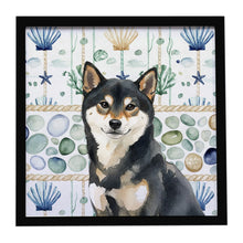 Load image into Gallery viewer, Black and Tan Shiba Inu Coastal Sea Glass Framed Metal Print