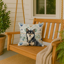 Load image into Gallery viewer, Black and Tan Shiba Inu Coastal Sea Glass Throw Pillow