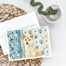 Load image into Gallery viewer, Cream Shiba Inu Coastal Sea Glass Greeting Cards Pack of 8