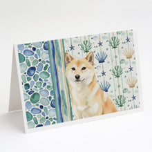 Load image into Gallery viewer, Cream Shiba Inu Coastal Sea Glass Greeting Cards Pack of 8