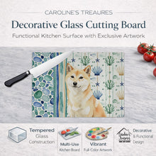 Load image into Gallery viewer, Cream Shiba Inu Coastal Sea Glass Glass Cutting Board