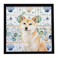 Load image into Gallery viewer, Cream Shiba Inu Coastal Sea Glass Framed Metal Print