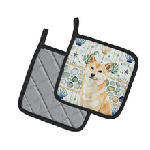 Load image into Gallery viewer, Cream Shiba Inu Coastal Sea Glass Pair of Pot Holders