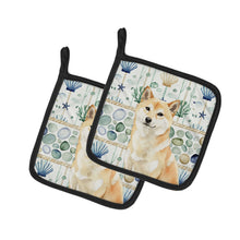 Load image into Gallery viewer, Cream Shiba Inu Coastal Sea Glass Pair of Pot Holders