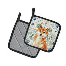 Load image into Gallery viewer, Red Shiba Inu Coastal Sea Glass Pair of Pot Holders