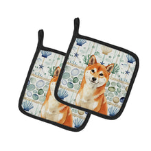 Load image into Gallery viewer, Red Shiba Inu Coastal Sea Glass Pair of Pot Holders