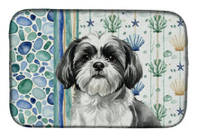 Load image into Gallery viewer, Black and White Shih Tzu Coastal Sea Glass Dish Drying Mat