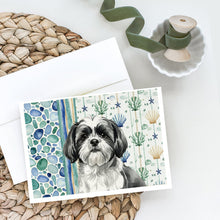 Load image into Gallery viewer, Black and White Shih Tzu Coastal Sea Glass Greeting Cards Pack of 8