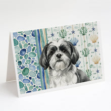 Load image into Gallery viewer, Black and White Shih Tzu Coastal Sea Glass Greeting Cards Pack of 8