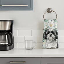Load image into Gallery viewer, Black and White Shih Tzu Coastal Sea Glass Kitchen Towel