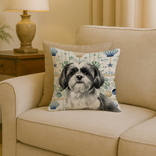 Load image into Gallery viewer, Black and White Shih Tzu Coastal Sea Glass Throw Pillow