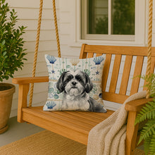 Load image into Gallery viewer, Black and White Shih Tzu Coastal Sea Glass Throw Pillow