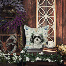 Load image into Gallery viewer, Black and White Shih Tzu Coastal Sea Glass Throw Pillow