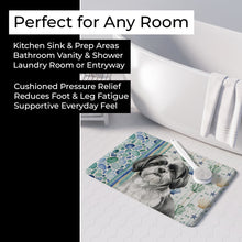 Load image into Gallery viewer, Black and White Shih Tzu Coastal Sea Glass Memory Foam Kitchen Mat