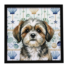 Load image into Gallery viewer, Brindle Shih Tzu Coastal Sea Glass Framed Metal Print