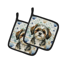 Load image into Gallery viewer, Brindle Shih Tzu Coastal Sea Glass Pair of Pot Holders