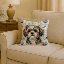 Load image into Gallery viewer, Brindle Shih Tzu Coastal Sea Glass Throw Pillow