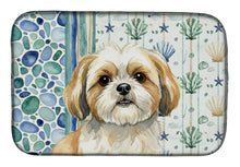 Load image into Gallery viewer, Gold and White Shih Tzu Coastal Sea Glass Dish Drying Mat