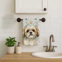 Load image into Gallery viewer, Gold and White Shih Tzu Coastal Sea Glass Kitchen Towel