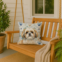 Load image into Gallery viewer, Gold and White Shih Tzu Coastal Sea Glass Throw Pillow