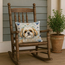 Load image into Gallery viewer, Gold and White Shih Tzu Coastal Sea Glass Throw Pillow