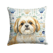 Load image into Gallery viewer, Gold and White Shih Tzu Coastal Sea Glass Throw Pillow