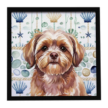 Load image into Gallery viewer, Liver Shih Tzu Coastal Sea Glass Framed Metal Print
