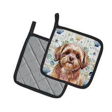 Load image into Gallery viewer, Liver Shih Tzu Coastal Sea Glass Pair of Pot Holders