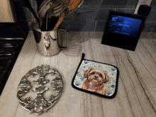 Load image into Gallery viewer, Liver Shih Tzu Coastal Sea Glass Pair of Pot Holders