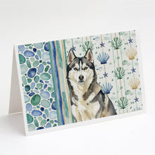 Load image into Gallery viewer, Agouti Siberian Husky Coastal Sea Glass Greeting Cards Pack of 8