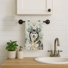 Load image into Gallery viewer, Agouti Siberian Husky Coastal Sea Glass Kitchen Towel