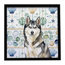 Load image into Gallery viewer, Agouti Siberian Husky Coastal Sea Glass Framed Metal Print