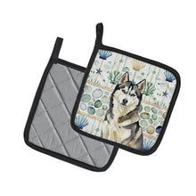 Load image into Gallery viewer, Agouti Siberian Husky Coastal Sea Glass Pair of Pot Holders