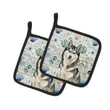 Load image into Gallery viewer, Agouti Siberian Husky Coastal Sea Glass Pair of Pot Holders