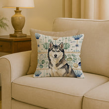Load image into Gallery viewer, Agouti Siberian Husky Coastal Sea Glass Throw Pillow