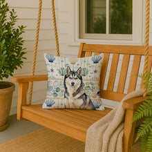 Load image into Gallery viewer, Agouti Siberian Husky Coastal Sea Glass Throw Pillow