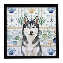 Load image into Gallery viewer, Siberian Husky Coastal Sea Glass Framed Metal Print