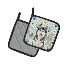 Load image into Gallery viewer, Siberian Husky Coastal Sea Glass Pair of Pot Holders