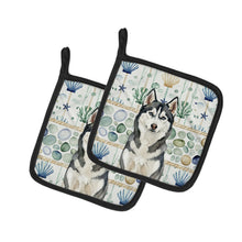 Load image into Gallery viewer, Siberian Husky Coastal Sea Glass Pair of Pot Holders
