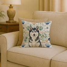 Load image into Gallery viewer, Siberian Husky Coastal Sea Glass Throw Pillow