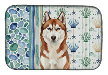 Load image into Gallery viewer, Red and White Siberian Husky Coastal Sea Glass Dish Drying Mat