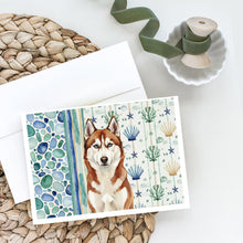 Load image into Gallery viewer, Red and White Siberian Husky Coastal Sea Glass Greeting Cards Pack of 8