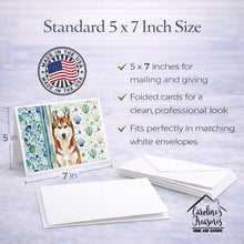 Load image into Gallery viewer, Red and White Siberian Husky Coastal Sea Glass Greeting Cards Pack of 8