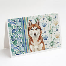 Load image into Gallery viewer, Red and White Siberian Husky Coastal Sea Glass Greeting Cards Pack of 8