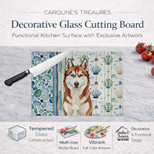 Load image into Gallery viewer, Red and White Siberian Husky Coastal Sea Glass Glass Cutting Board