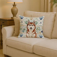 Load image into Gallery viewer, Red and White Siberian Husky Coastal Sea Glass Throw Pillow