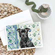 Load image into Gallery viewer, Black Staffordshire Bull Terrier Coastal Sea Glass Greeting Cards Pack of 8