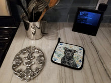 Load image into Gallery viewer, Black Staffordshire Bull Terrier Coastal Sea Glass Pair of Pot Holders