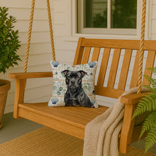 Load image into Gallery viewer, Black Staffordshire Bull Terrier Coastal Sea Glass Throw Pillow
